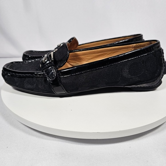 COACH Stacie Black Jacquard Signature Loafer Flats‎ Buckle Size 6.5M - Picture 2 of 7